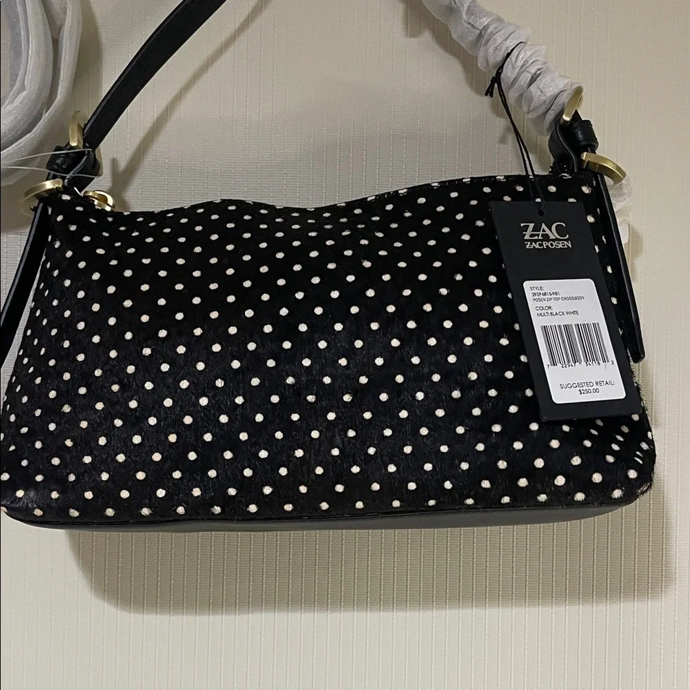 NWT Elegant Zac Posen Black and White Polka Dot Shoulder & Crossbody Bag